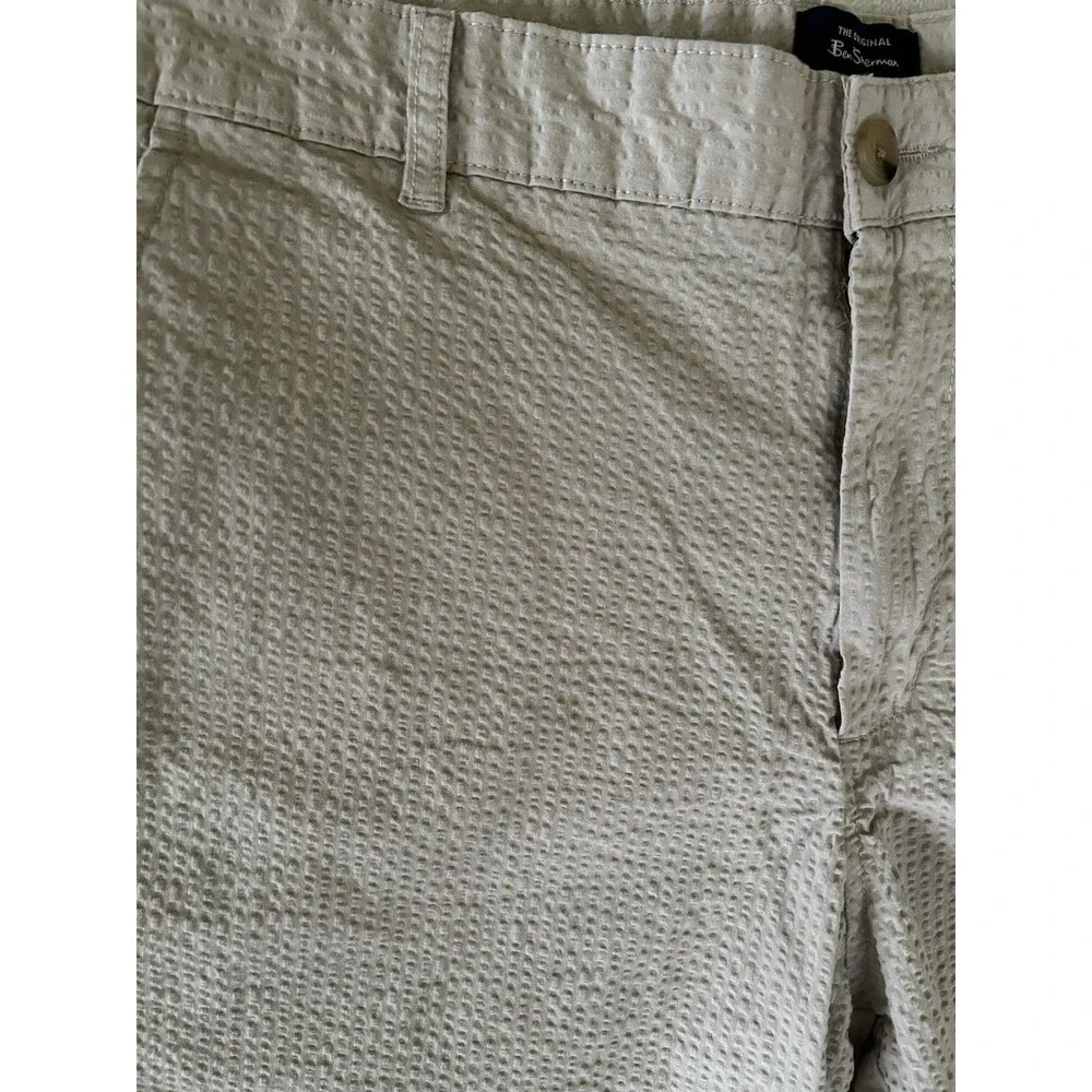 Ben Sherman Regular Fit Seersucker Shirts Khaki Size 36 Stretch Flat Front Golf